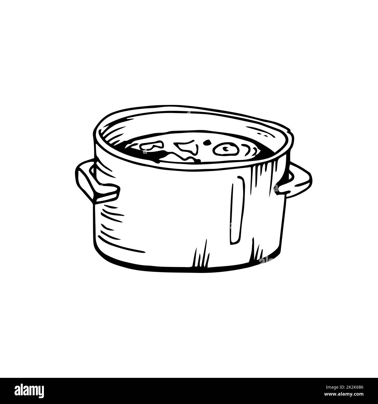 Zuppa cotta sottili linee nere su sfondo bianco - Vector Foto Stock