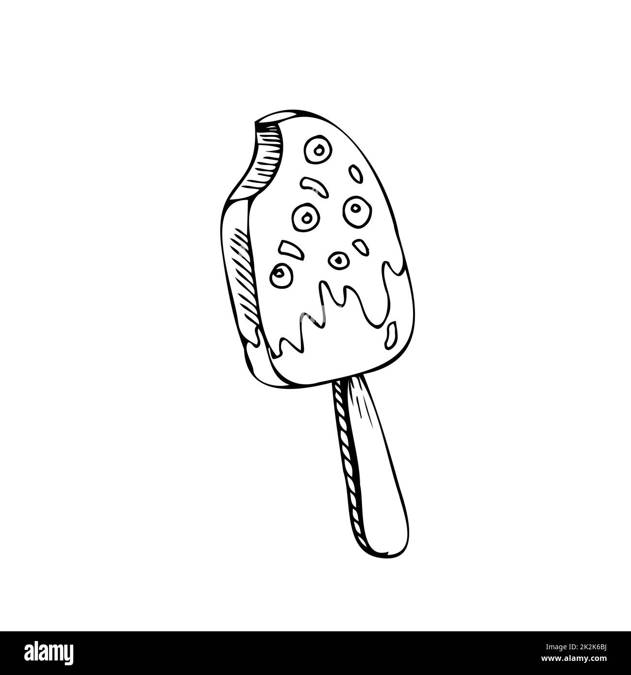 Gelato su un bastone sottili linee nere su uno sfondo bianco - Vector Foto Stock
