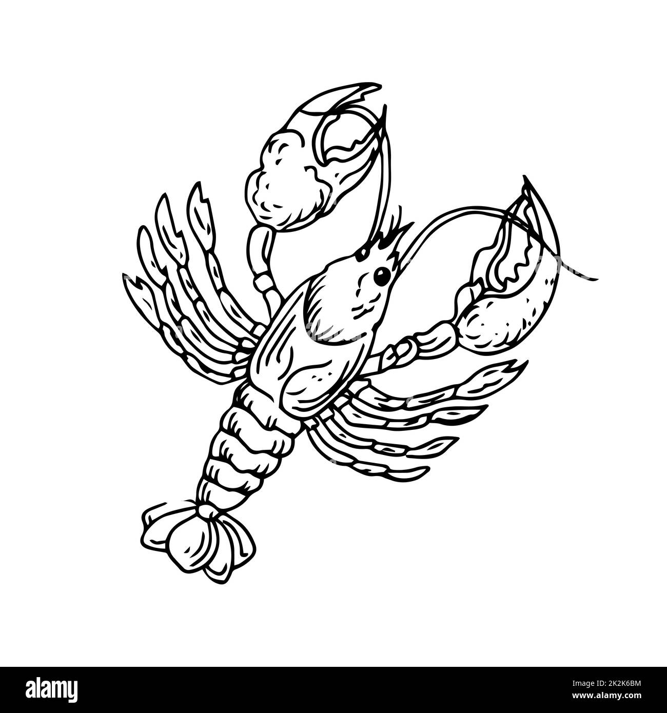 Gamberi sottili linee nere su sfondo bianco - Vector Foto Stock