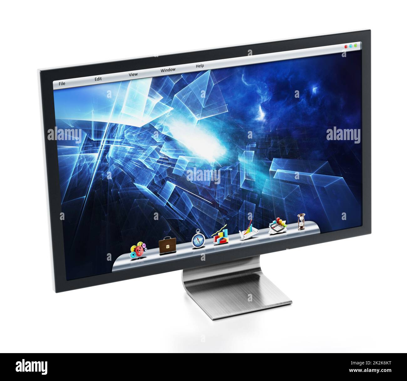 Monitor per computer con sfondo blu. Illustrazione 3D Foto Stock
