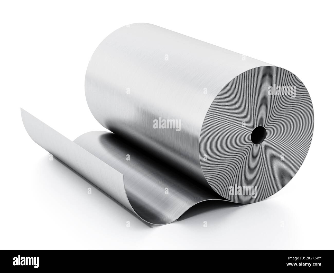 Rotolo di foglio di alluminio isolato su sfondo bianco. Illustrazione 3D Foto Stock