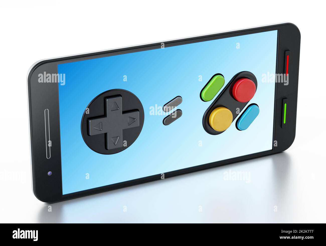 Pulsanti del gamepad sullo smartphone isolati su sfondo bianco. Illustrazione 3D Foto Stock
