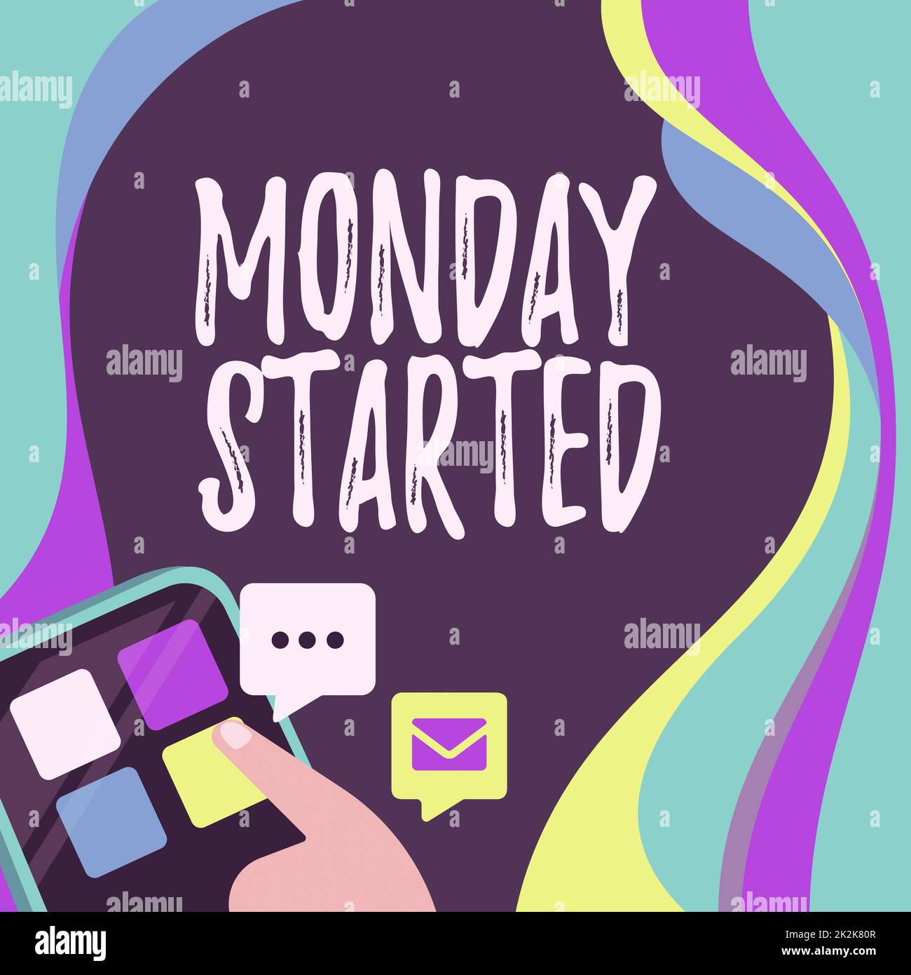 Visualizzazione concettuale lunedì iniziato. Approccio aziendale prepararsi per il riposo di una nuova settimana è finita consente di iniziare a lavorare dito premendo il pulsante applicazione che presenta la connessione di rete globale. Foto Stock