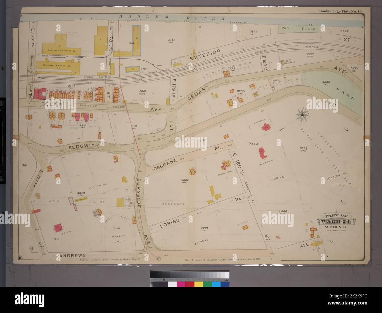 Cartografica, Mappe. 1901. Lionel Pincus e la Principessa Firyal Map Division. Bronx (New York, N.Y.), Real Property , New York (state) , New York Double Page Plate No. 16, Part of Ward 24, Section 11. Delimitata da Exterior Street, Andrews Avenue e E. 177th Street. Foto Stock