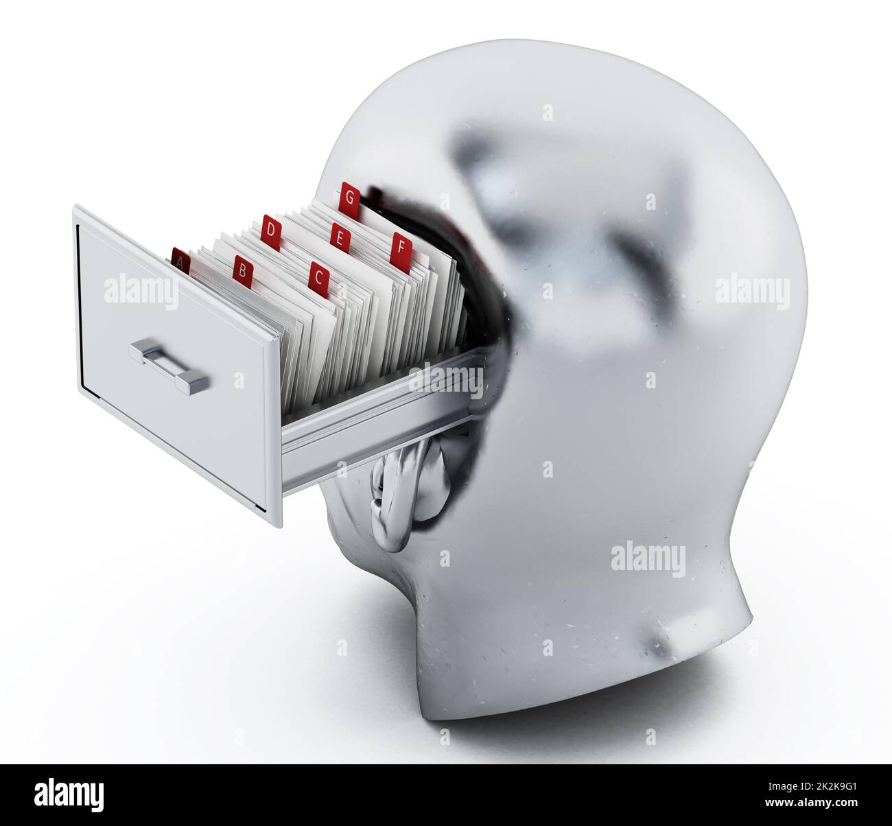 Catalogo schede all'interno del cassetto della libreria della testina. Illustrazione 3D Foto Stock