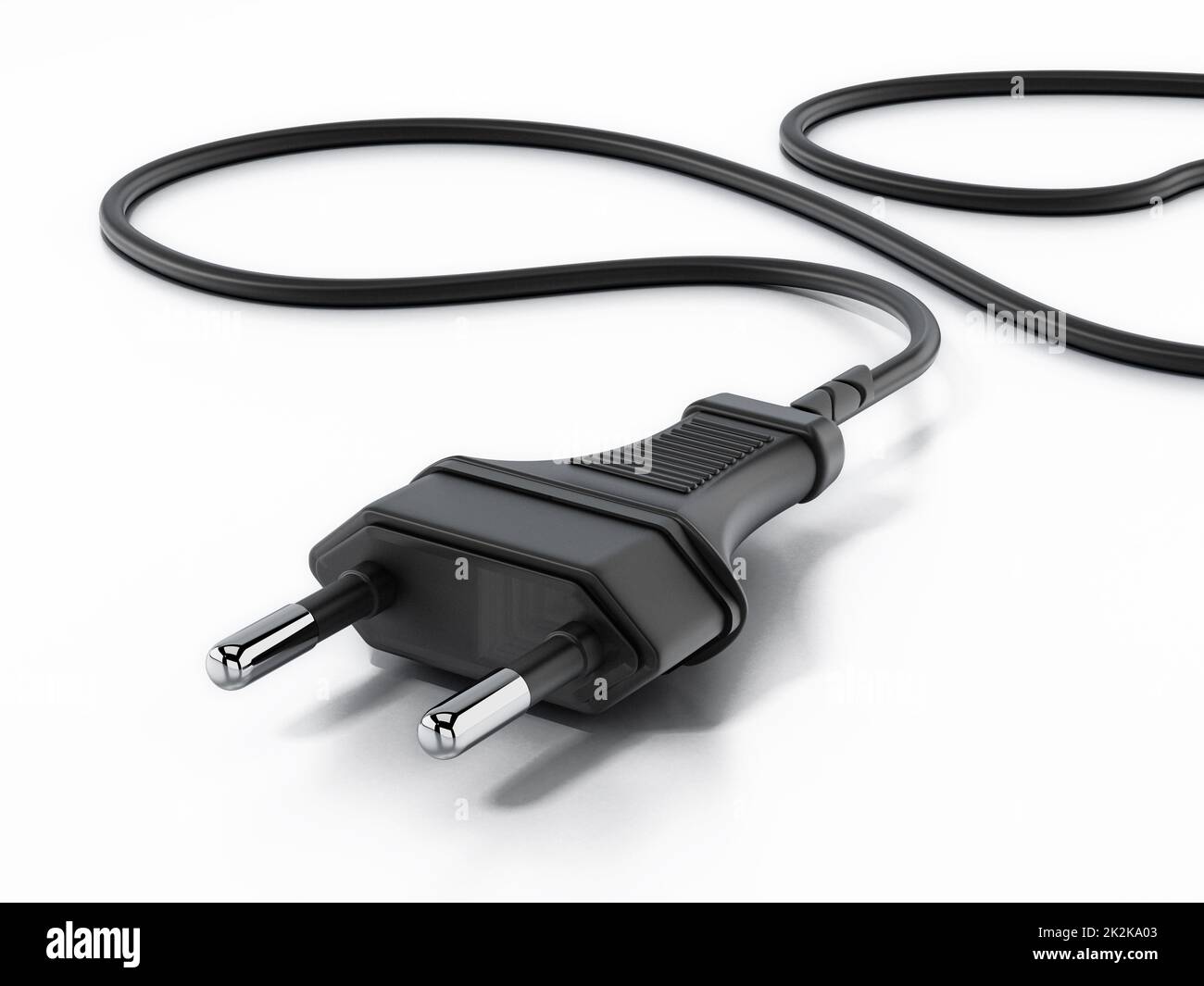 Spina elettrica europea di tipo C isolata su sfondo bianco. Illustrazione 3D Foto Stock