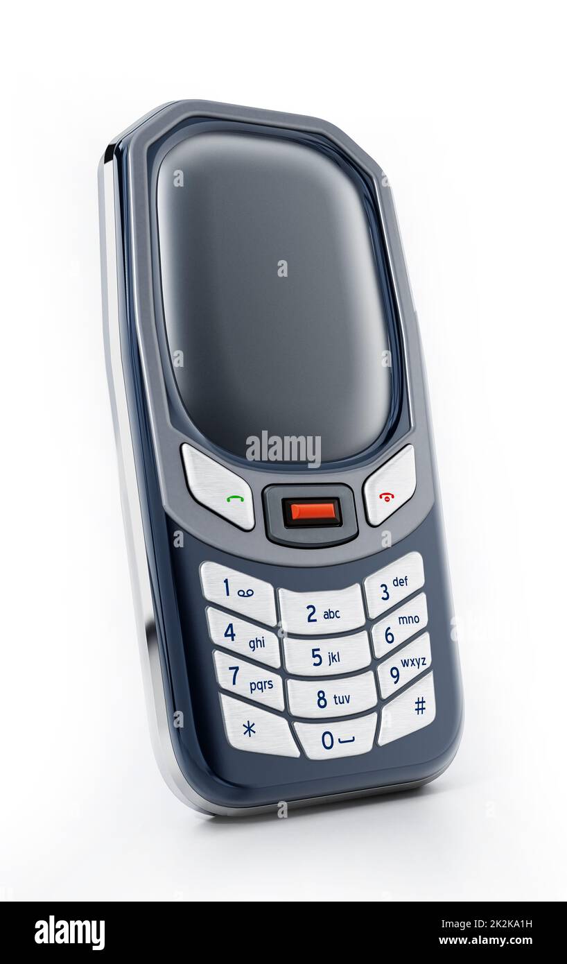 Telefono cellulare di base vecchio stile con tastiera. Illustrazione 3D Foto Stock