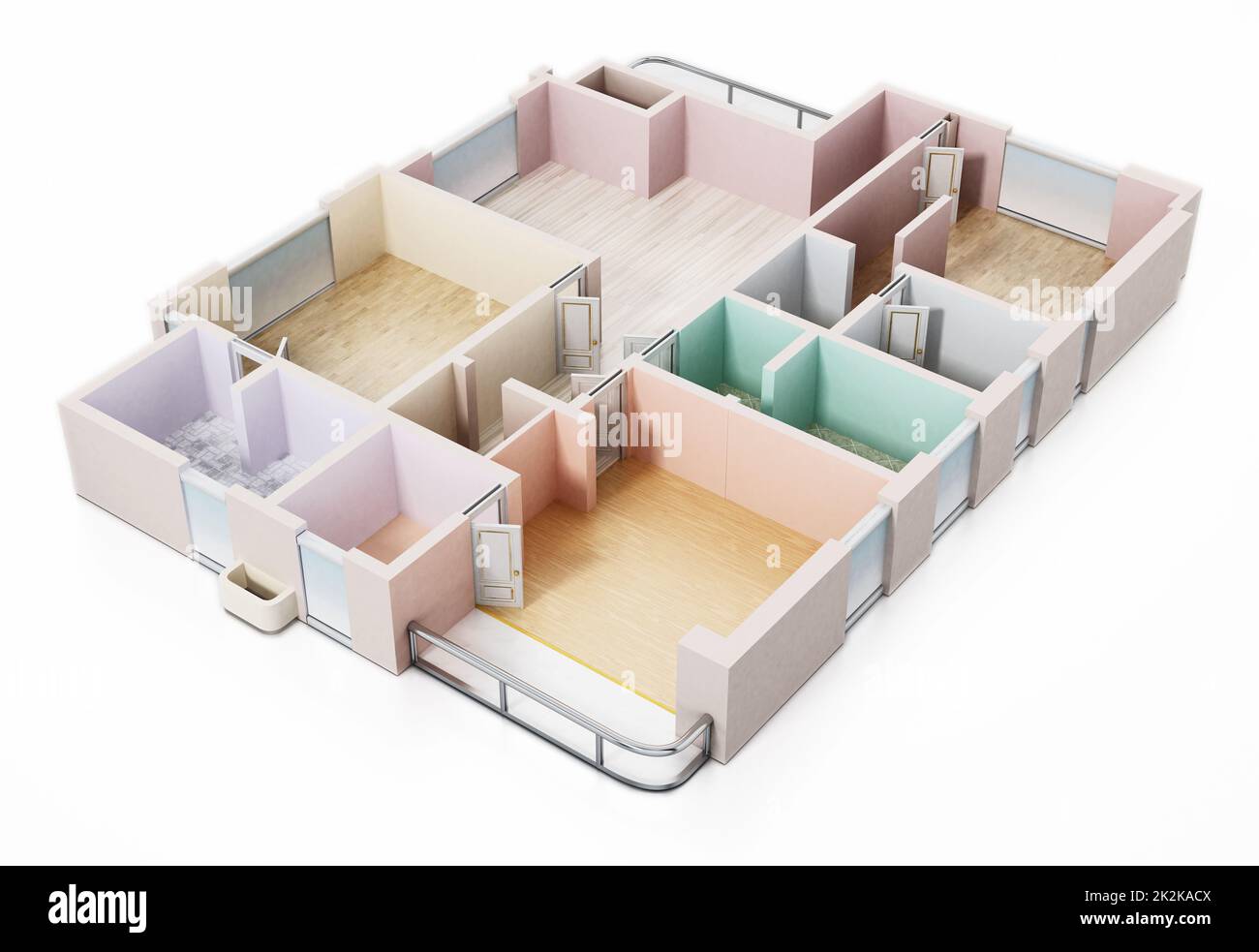 Visualizzazione 3D di un appartamento di lusso. Illustrazione 3D Foto Stock