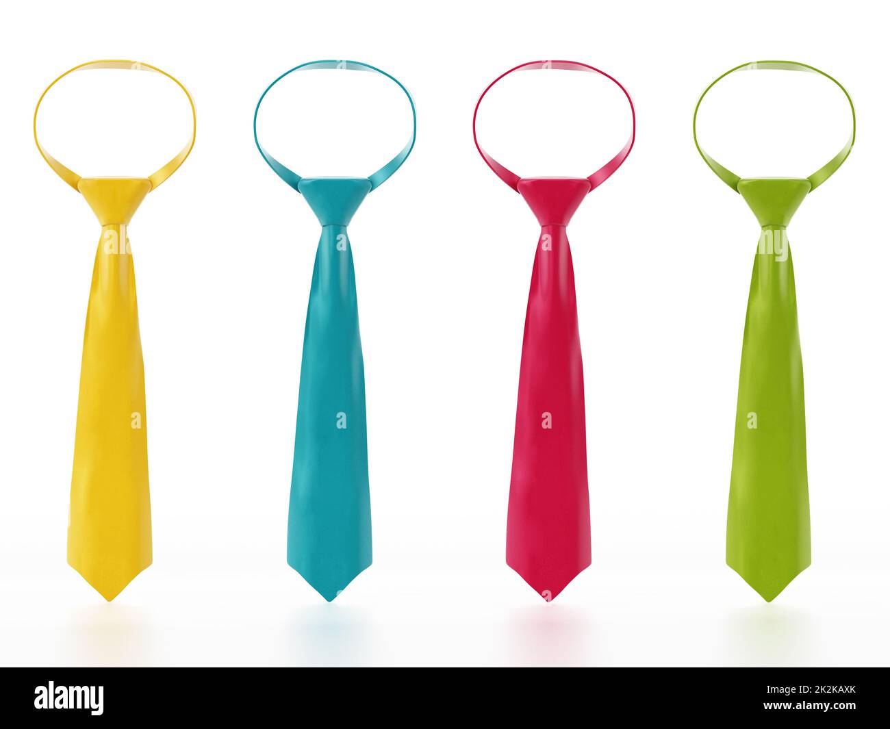Set di cravatte con varie texture. Illustrazione 3D Foto Stock