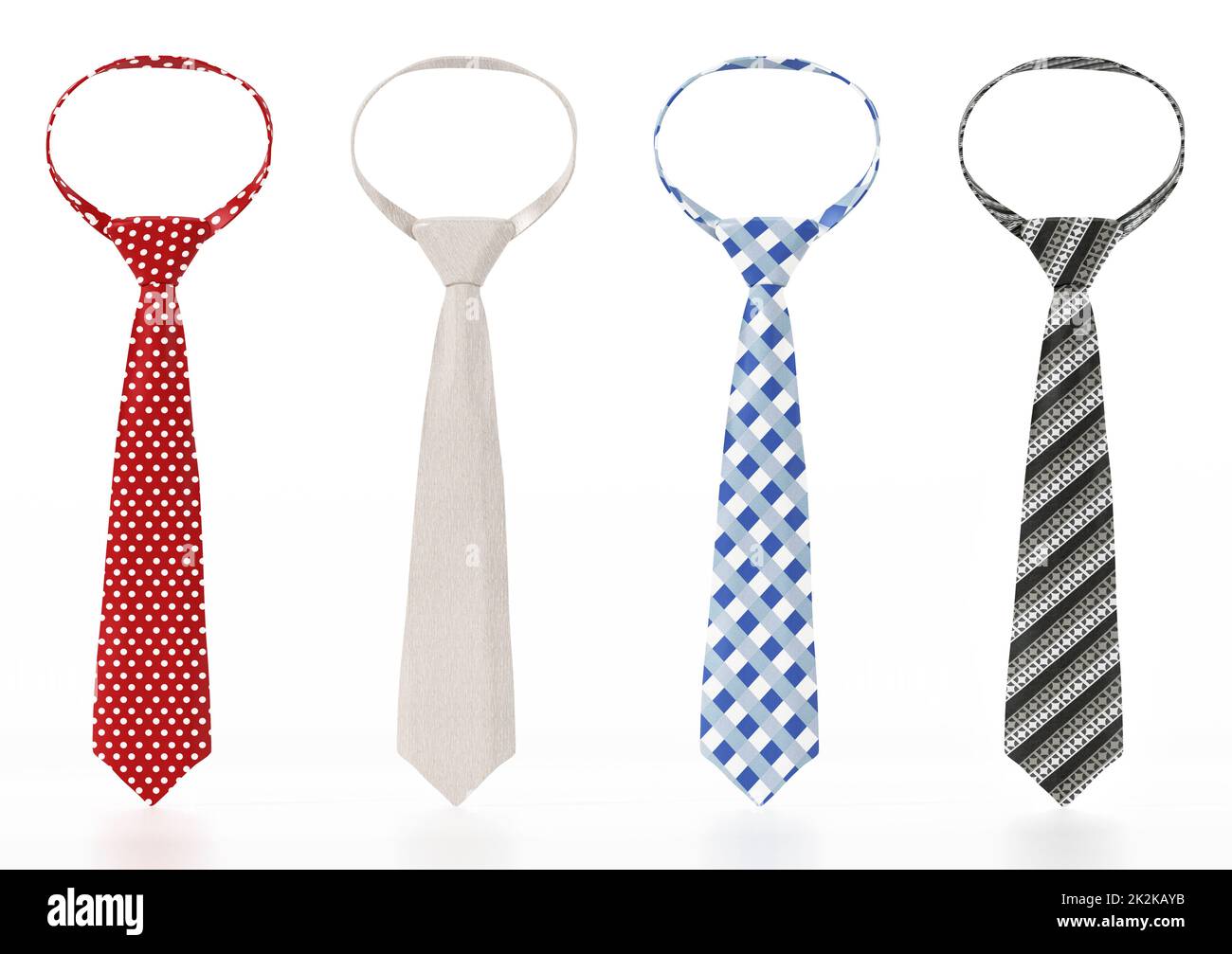 Set di cravatte con varie texture. Illustrazione 3D Foto Stock