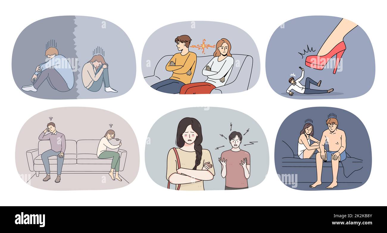 Insieme di coppia infelice soffrono di problemi di relazione Foto Stock