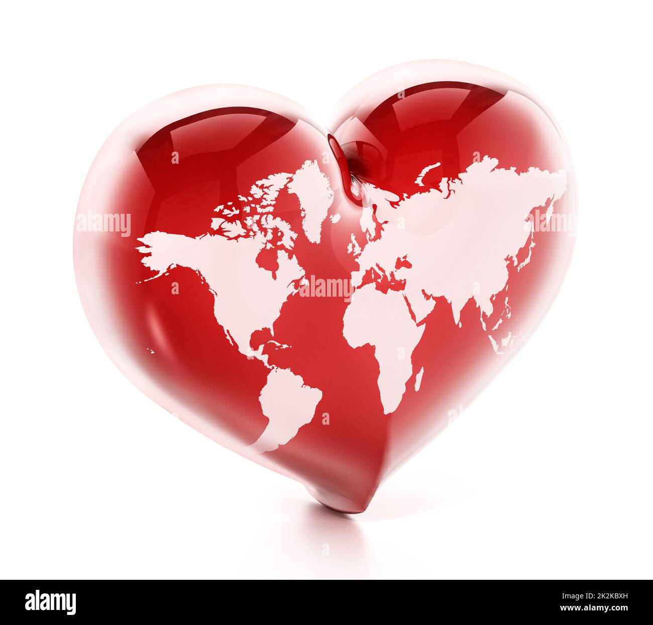 Terra rossa a forma di cuore isolata su sfondo bianco. Illustrazione 3D Foto Stock
