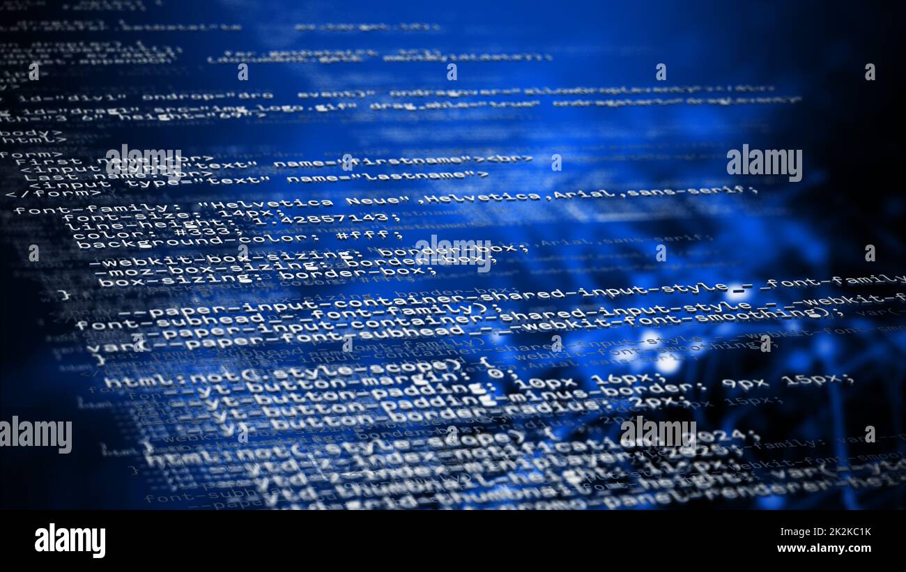 Sfondo del codice astratto con toni di colore blu. Illustrazione 3D Foto Stock