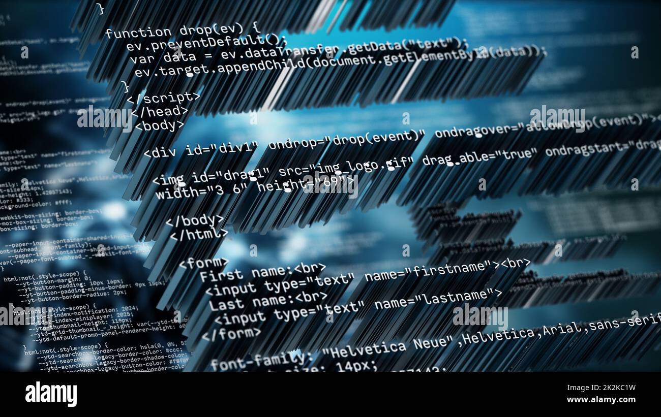 Sfondo del codice astratto con toni di colore blu. Illustrazione 3D Foto Stock