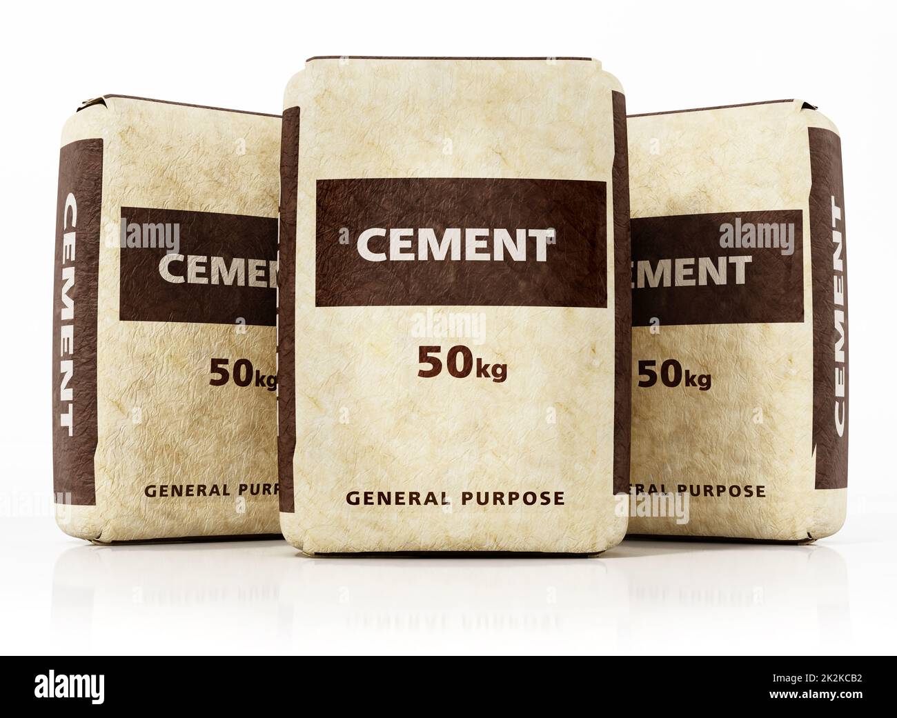 Sacchetti di cemento con design generico del contenitore isolato su sfondo bianco. Illustrazione 3D Foto Stock