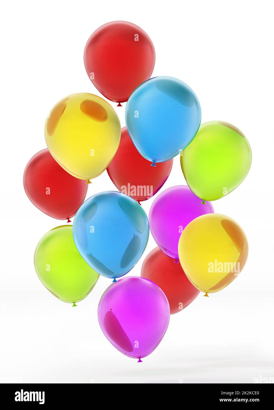 Palloncini volanti multicolore isolati su sfondo bianco. Illustrazione 3D Foto Stock