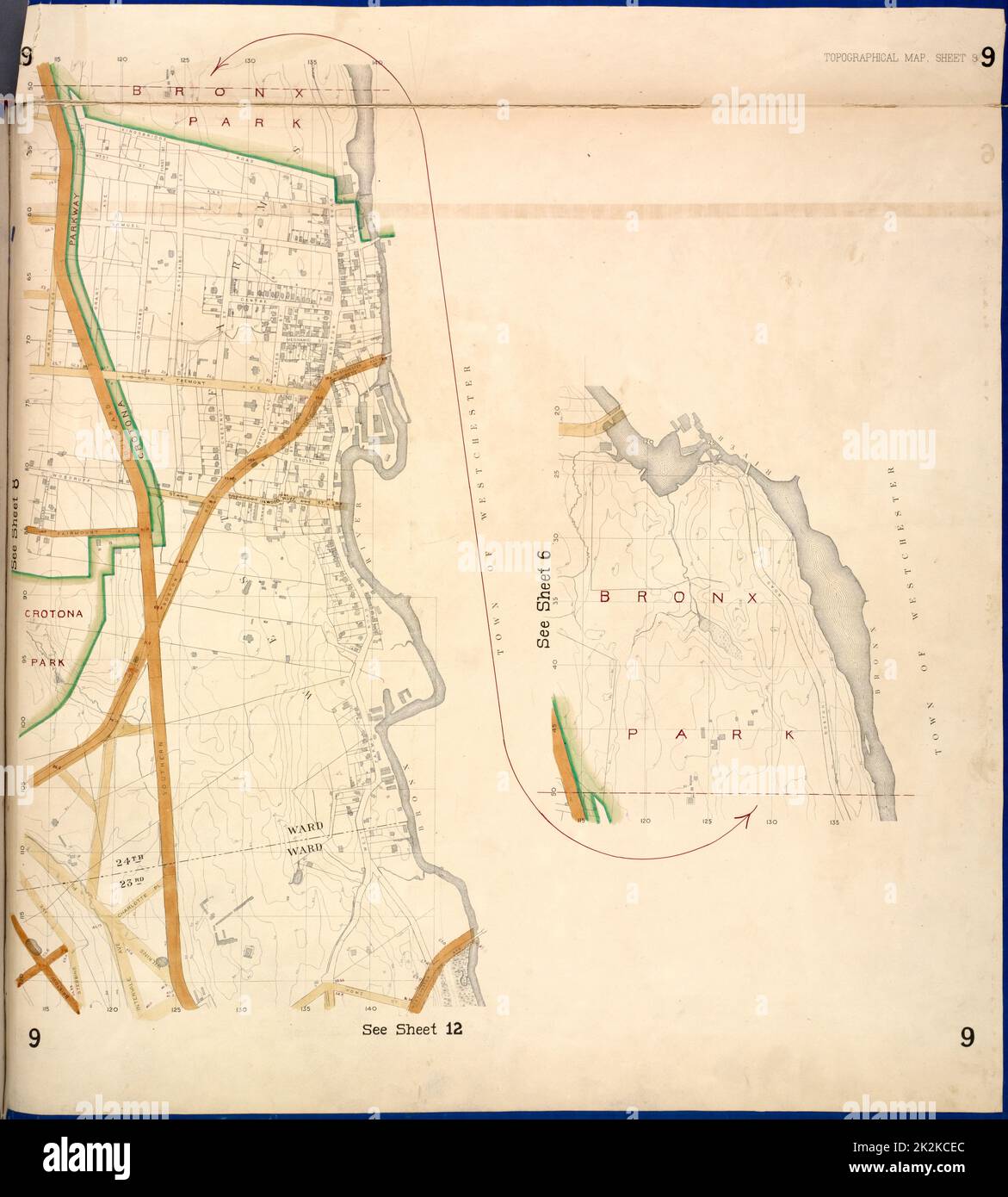 New York (N.Y.). Dipartimento dei Parchi. Divisione topografica. Cartografica, Mappe. 1873. Lionel Pincus e la Principessa Firyal Map Division. Contea di Westchester (N.Y.), New York (N.Y.) Bronx, scheda topografica 9; mappa delimitata da Southern Blvd., Kingsbridge Road, Bronx River, Home St.; inclusa Westchester Ave., Intervale Ave., Stebbins Ave., Marion Ave. Foto Stock