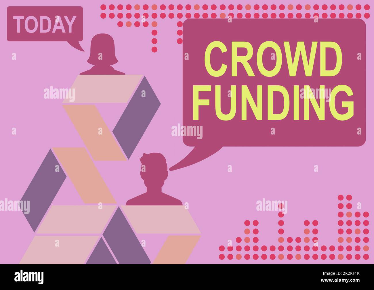 Cartello che mostra i fondi della folla. Internet Concept Fundraising Kickstarter Startup Pledge Platform Donazioni comunicazione online di successo colleghi raggiungere il lavoro di squadra. Foto Stock