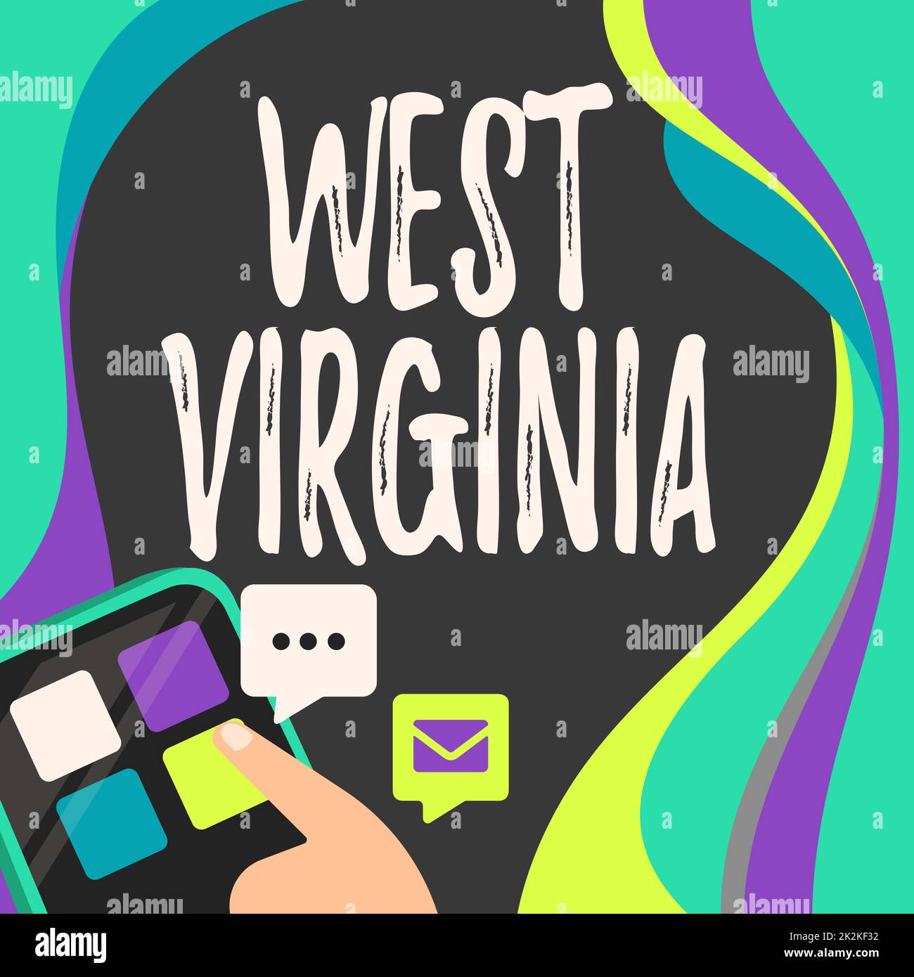 Scrittura visualizzazione testo West Virginia. Vetrina di affari Stati Uniti d'America Viaggi Stato Turismo viaggio storico Finger premendo il pulsante applicazione Presentazione Global Network Connection. Foto Stock