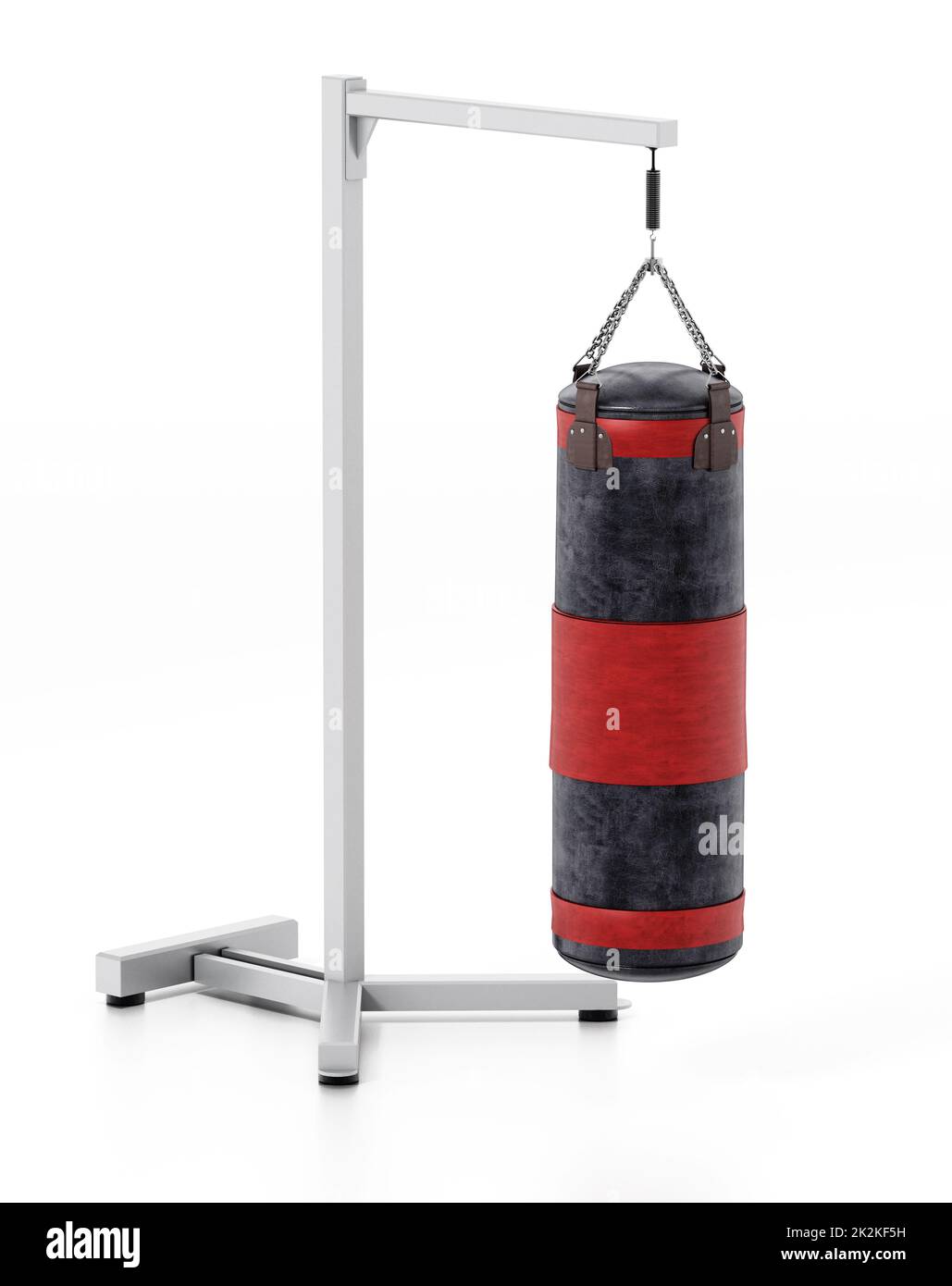 Sacco di sabbia da boxe appeso alla catena. Illustrazione 3D Foto Stock