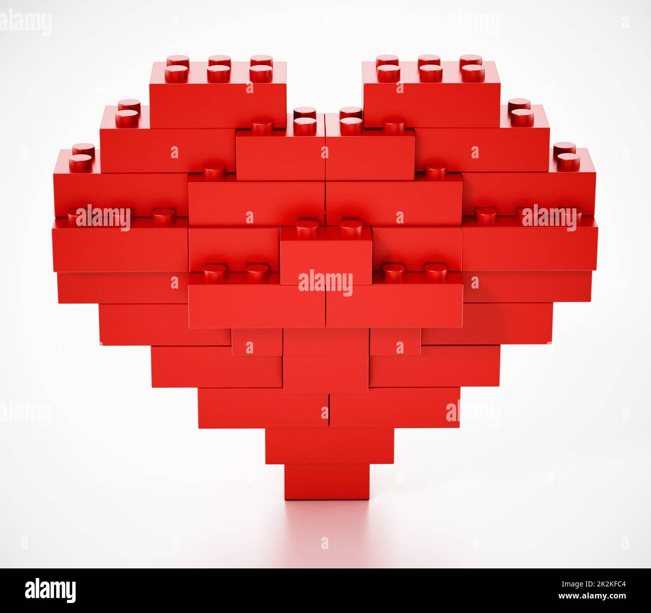 Blocchi rossi che formano una forma di cuore. Illustrazione 3D Foto Stock