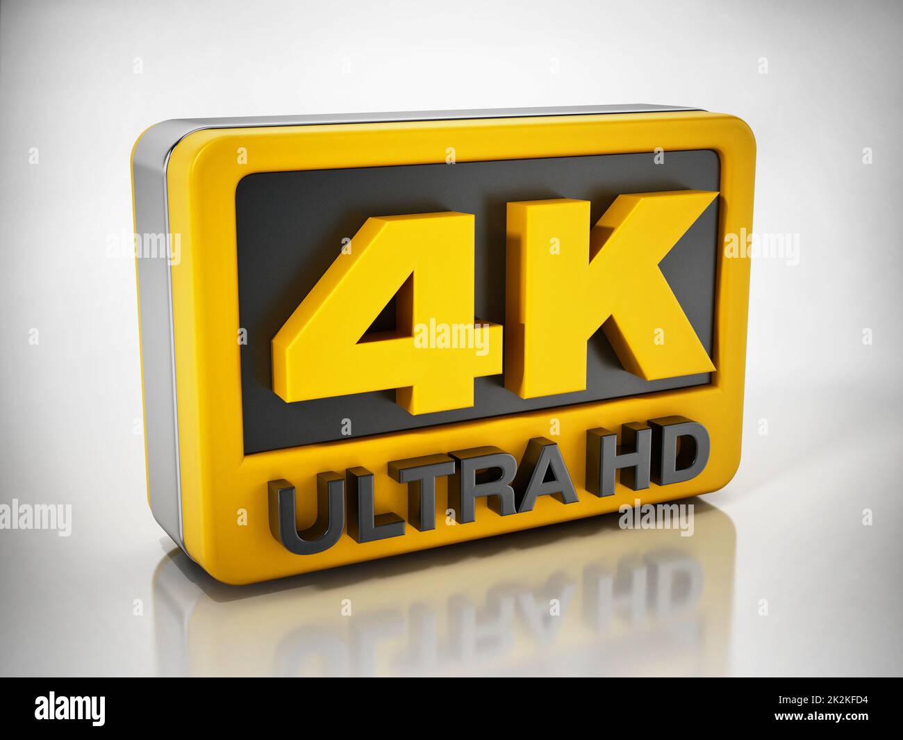Icona 4K Ultra HD isolata su sfondo bianco. Illustrazione 3D Foto Stock