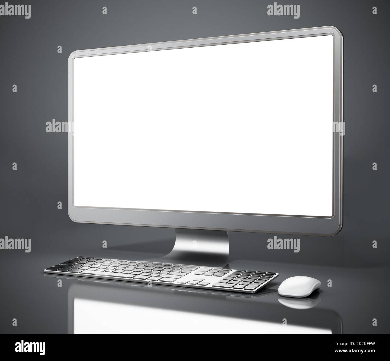 Moderno computer desktop con schermo vuoto. Illustrazione 3D Foto Stock