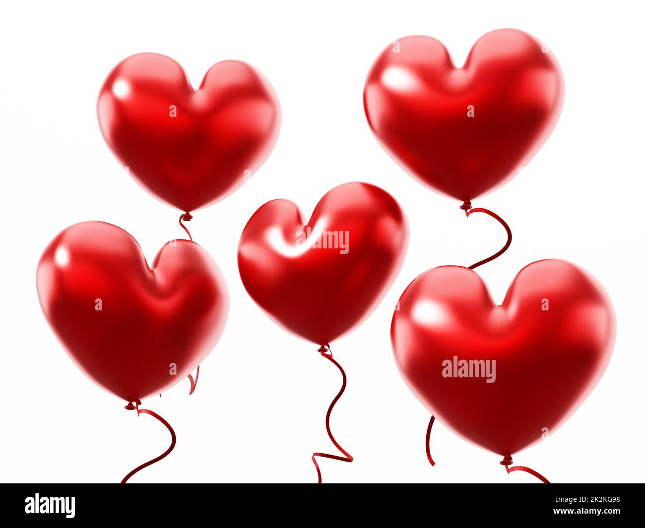 Palloncini a forma di cuore isolati su sfondo bianco. Illustrazione 3D Foto Stock