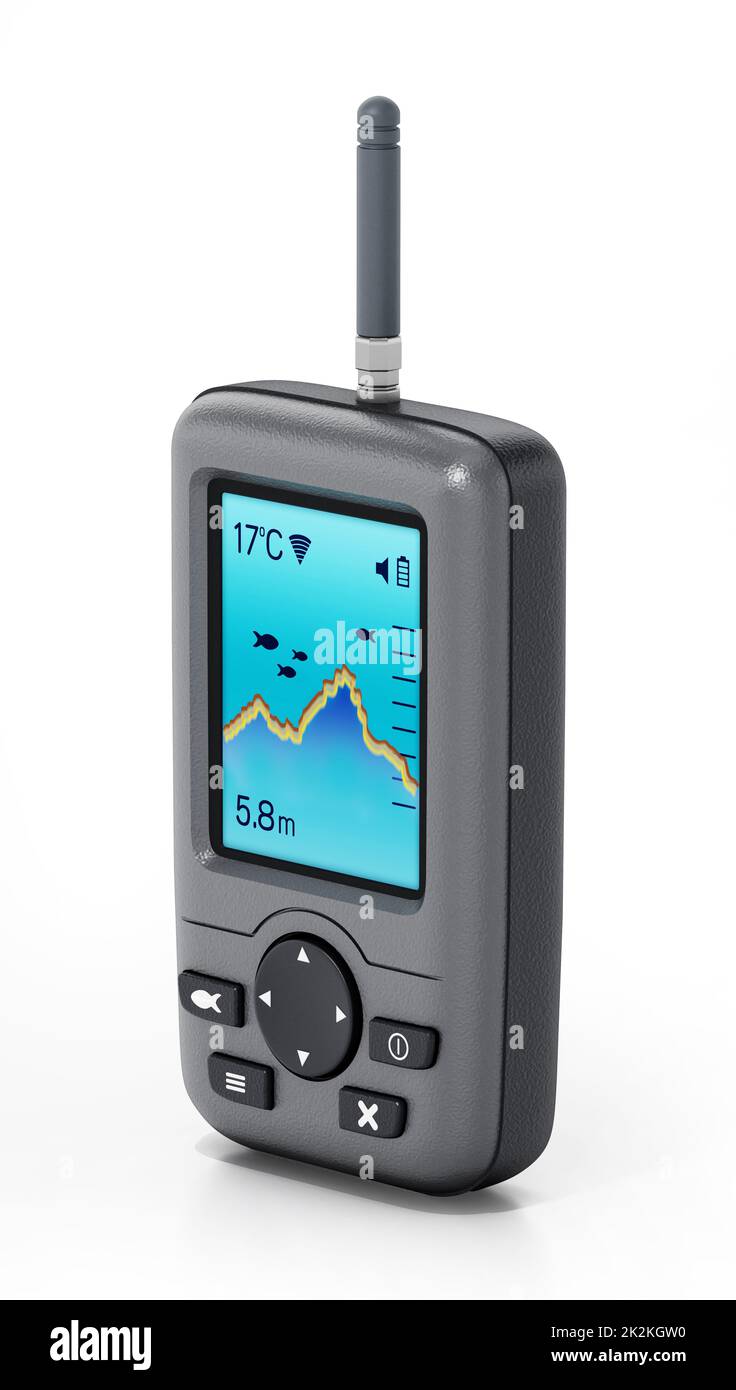Fishfinder digitale isolato su sfondo bianco. Illustrazione 3D Foto Stock