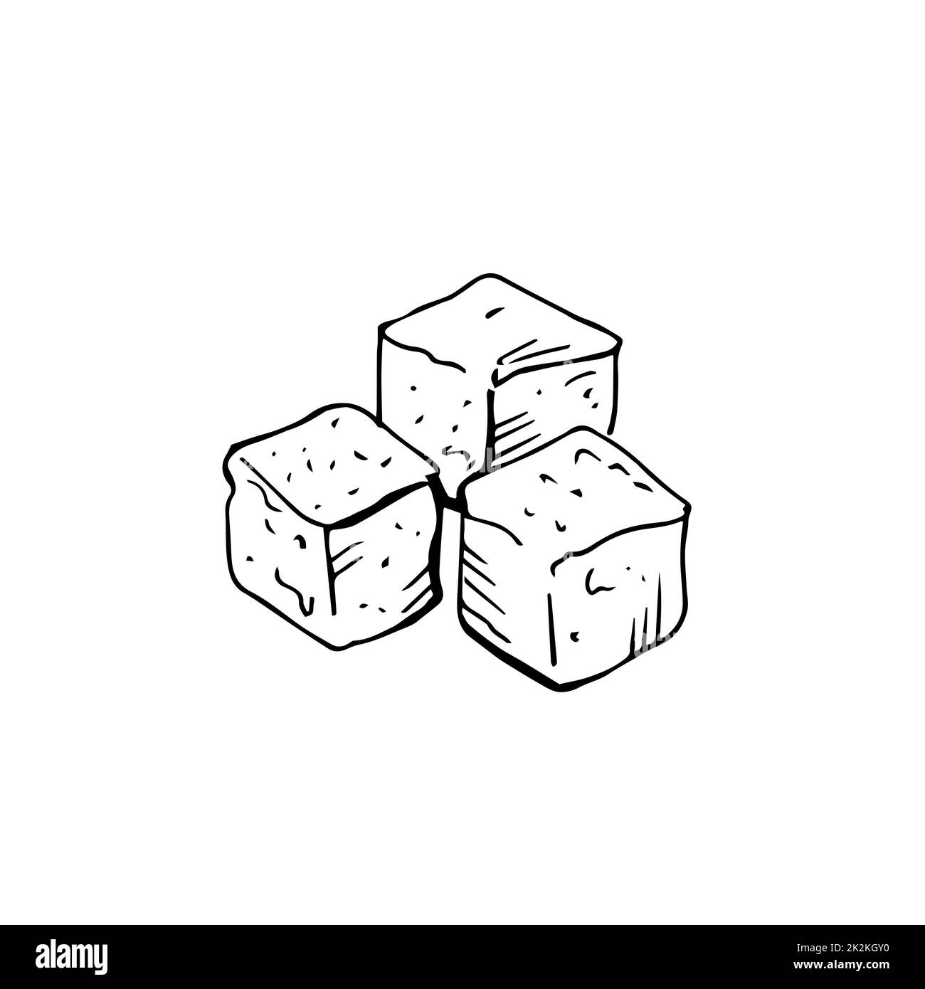 Cubetti di zucchero raffinati sottili linee nere su sfondo bianco - Vector Foto Stock