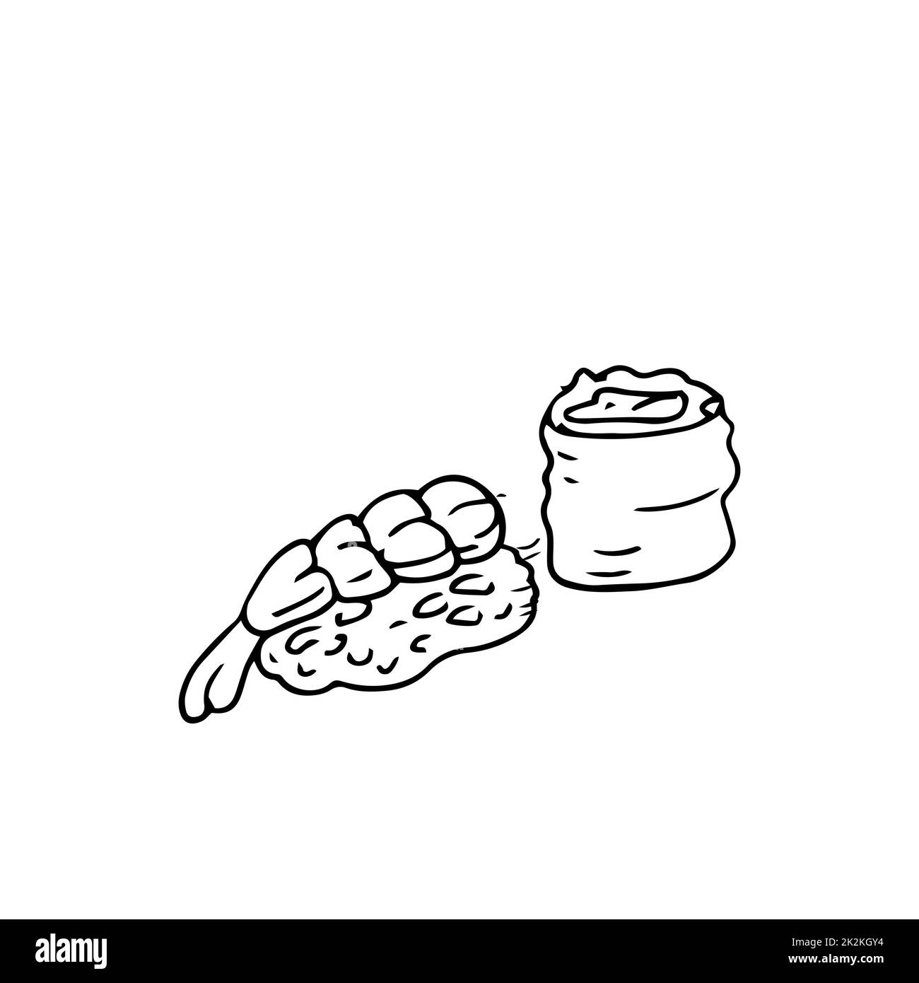 Gamberetti con salsa sottili linee nere su sfondo bianco - Vector Foto Stock