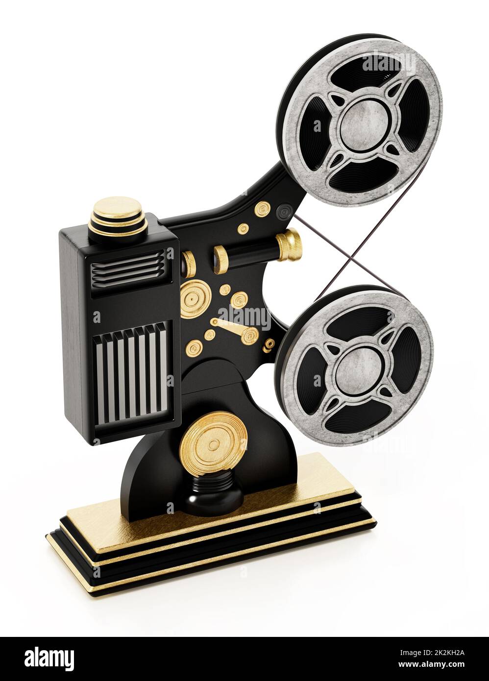 Proiettore di film d'epoca isolato su sfondo bianco. Illustrazione 3D Foto Stock