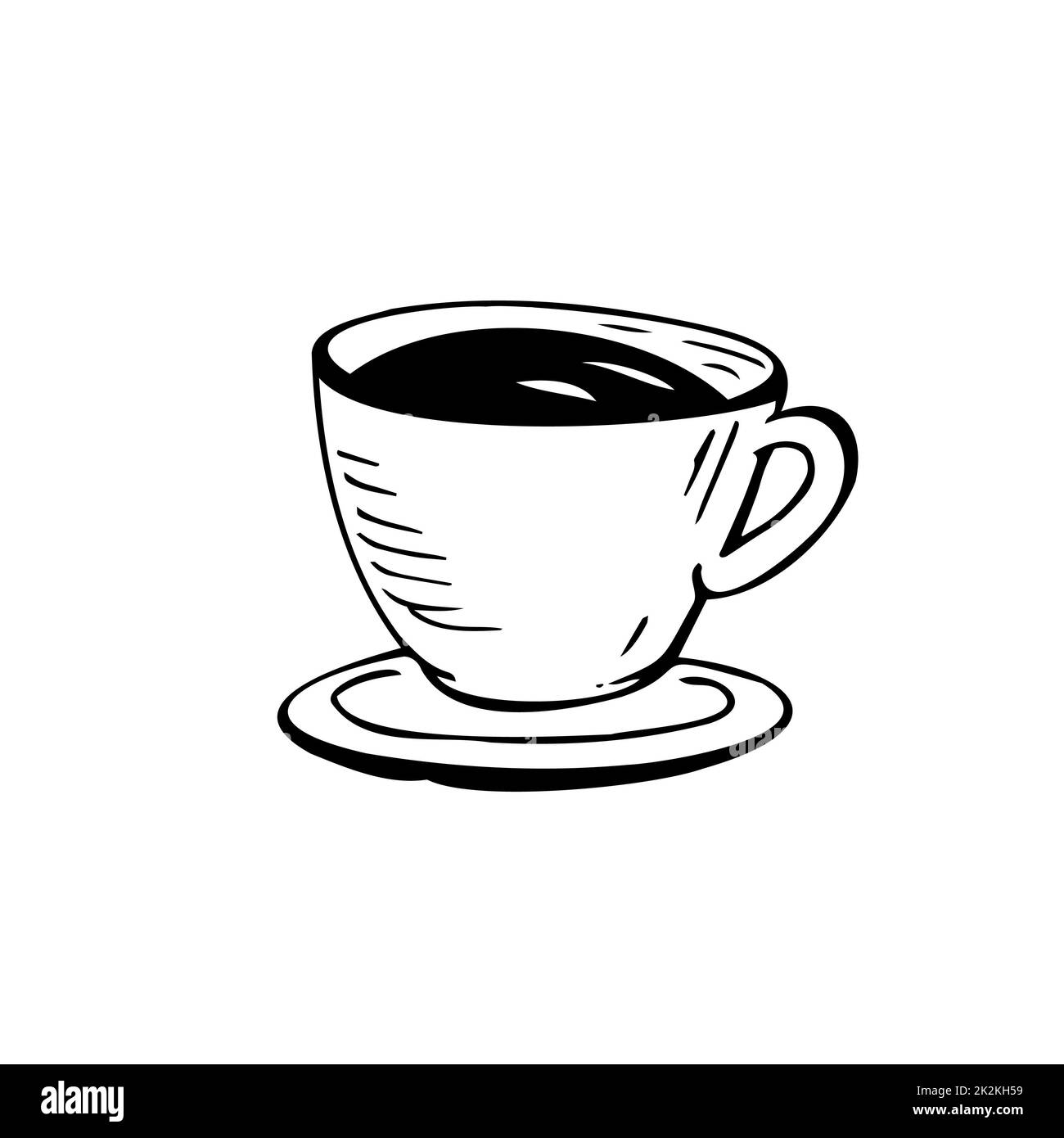 Tazza di caffè sottili linee nere su sfondo bianco - Vector Foto Stock