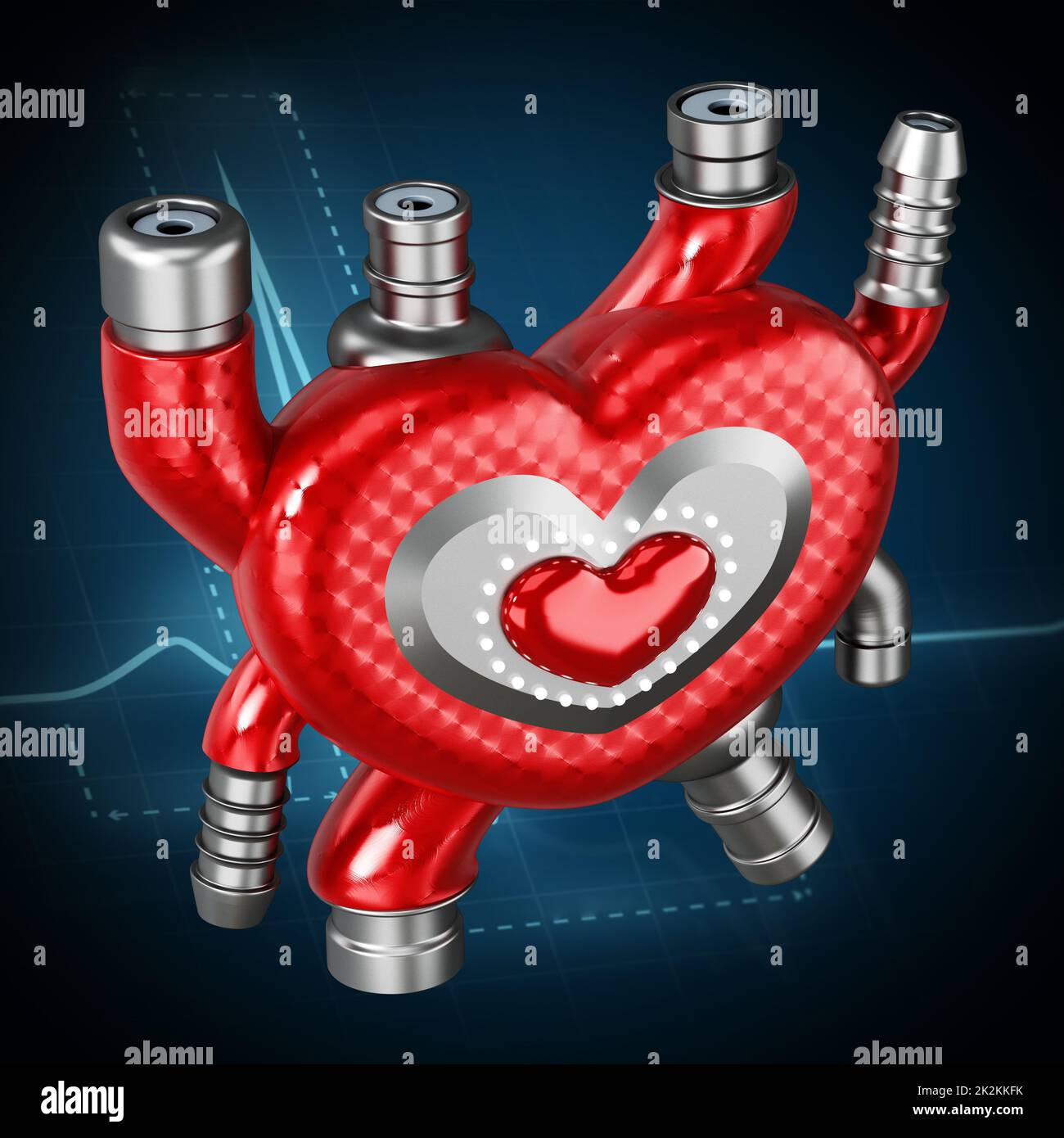 Cuore artificiale sullo sfondo del battito cardiaco. Illustrazione 3D Foto Stock