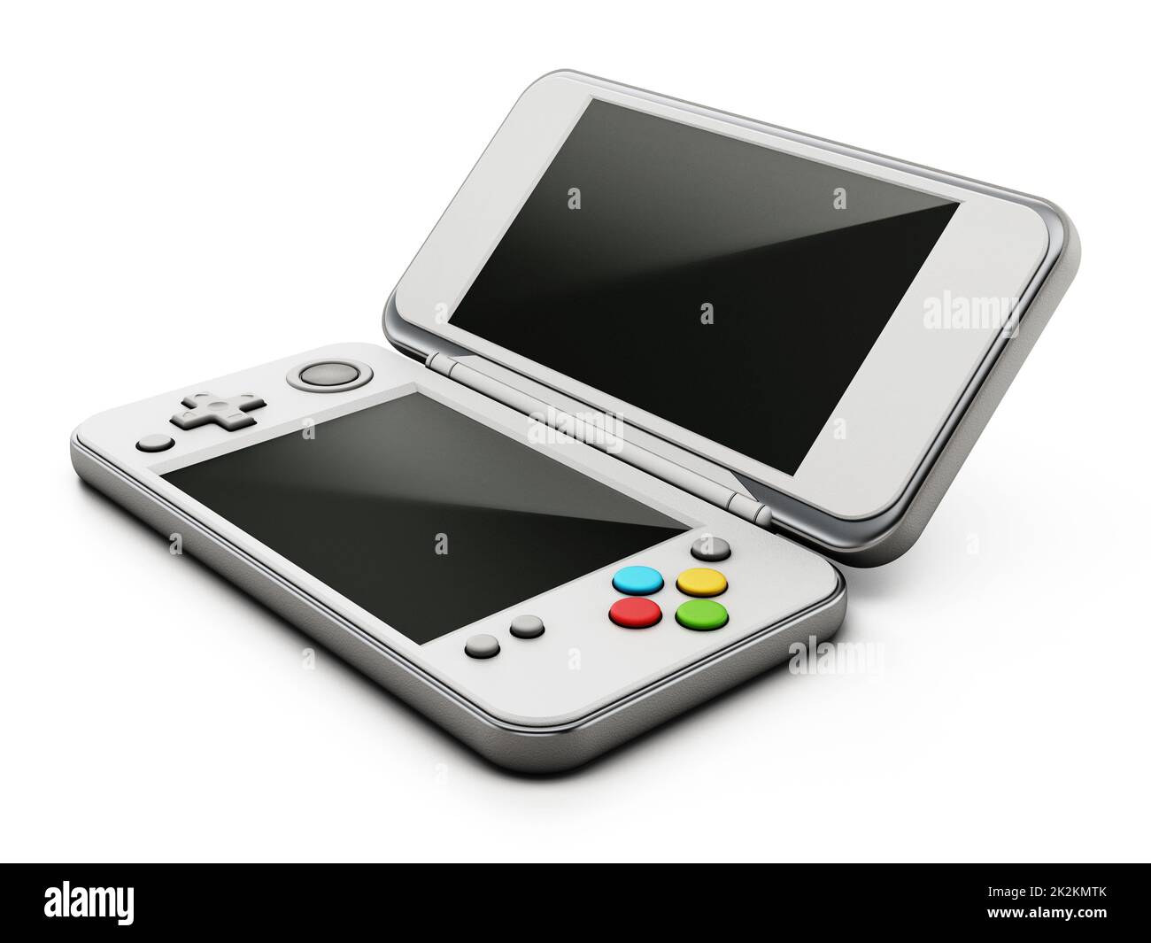 Console di gioco portatile vintage isolata su sfondo bianco. Illustrazione 3D Foto Stock