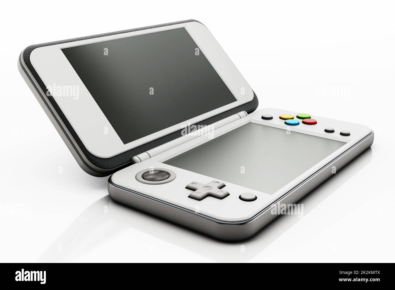 Console di gioco portatile vintage isolata su sfondo bianco. Illustrazione 3D Foto Stock