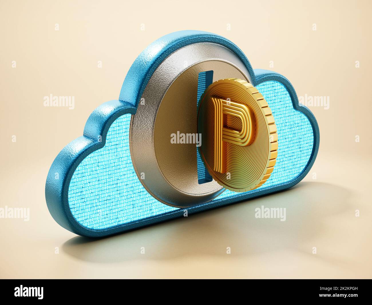 Moneta di criptovaluta con contaconete a forma di nuvola. Illustrazione 3D Foto Stock