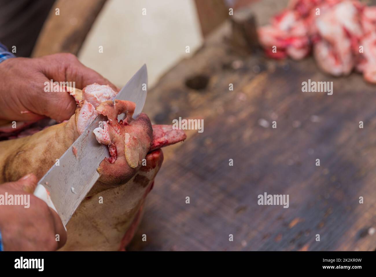 Macellaio di maiale ucciso Foto Stock