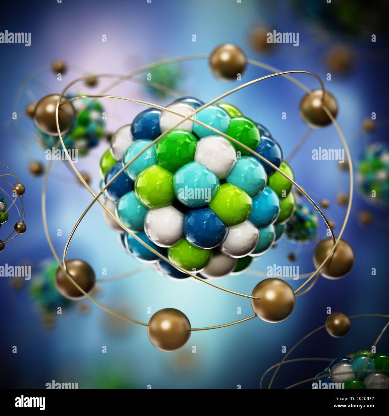 Modello di molecola astratta costituito da sfere colorate. Illustrazione 3D Foto Stock