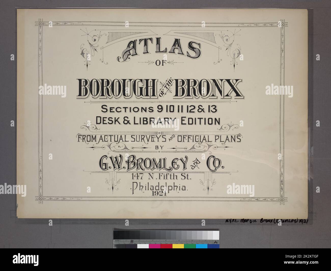 G.W. Bromley & Co... Testo. Pagine del titolo. 1921. Lionel Pincus e la Principessa Firyal Map Division. Bronx (New York, N.Y.), Real Property , New York (state) , New York Atlas of Borough of the Bronx, sezioni 9 10 11 12 e 13, pagina Foto Stock