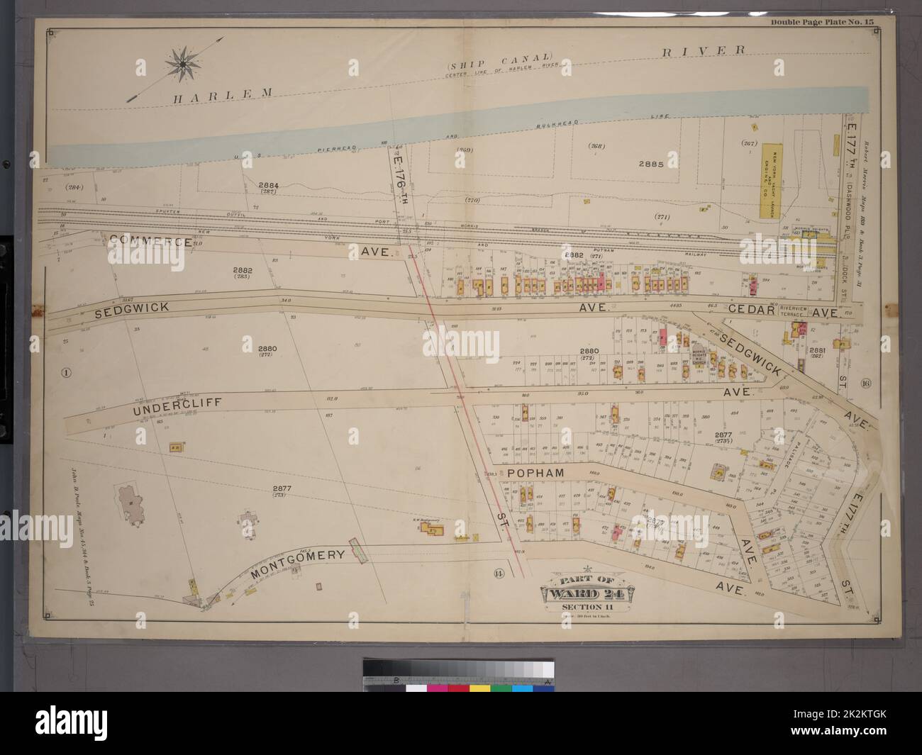 Cartografica, Mappe. 1901. Lionel Pincus e la Principessa Firyal Map Division. Bronx (New York, N.Y.), Real Property , New York (state) , New York Double Page Plate No. 15, Part of Ward 24, Section 11. Delimitata da Commerce Avenue, E. 177th Street e Montgomery Avenue. Foto Stock