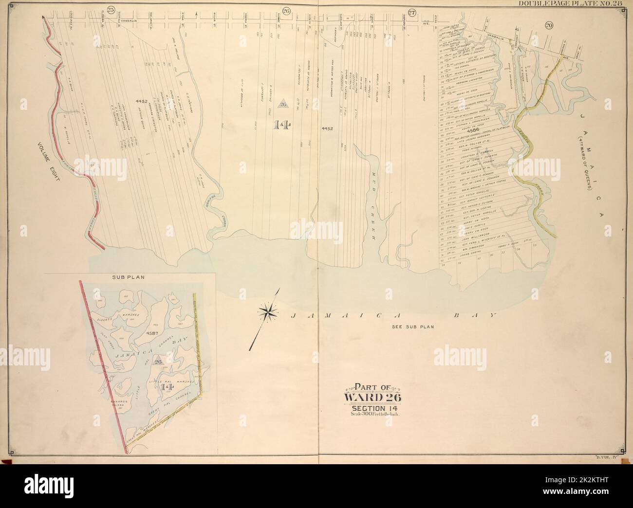 E.B. Hyde & Co.. Cartografica, Mappe. 1905. Lionel Pincus e la Principessa Firyal Map Division. Brooklyn (New York, N.Y.) , Mappe, Real Property , New York (Stato) , New York Brooklyn, Vol. 4, Double Page Plate No. 28; parte di Ward 26; sezioni 14; Mappa delimitata da Vandalia Ave., linea di confine approssimativa Brooklyn & Queens; incluso Spring Creek, Jamaica Bay, Fresh First Creek; piano secondario; Mappa delimitata dalla linea di confine tra i distretti di Brooklyn e Queens, dalla linea di confine tra i distretti di Brooklyn e Queens, dalla linea di confine tra i distretti di Brooklyn e Queens, dalla linea di confine tra i quartieri 26 e 32 Foto Stock