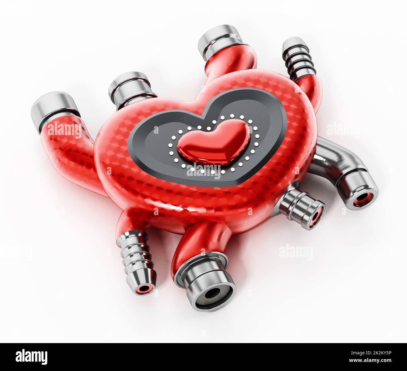 Cuore artificiale isolato su sfondo bianco. Illustrazione 3D Foto Stock
