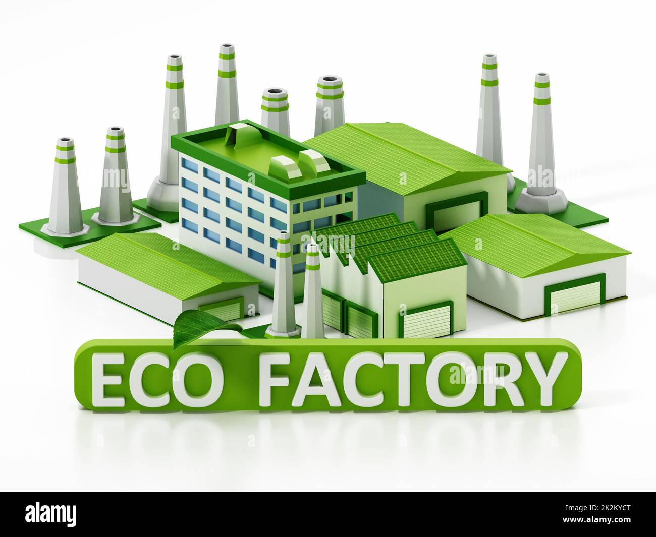 Composto di fabbrica ecologico isolato su sfondo bianco. Illustrazione 3D Foto Stock