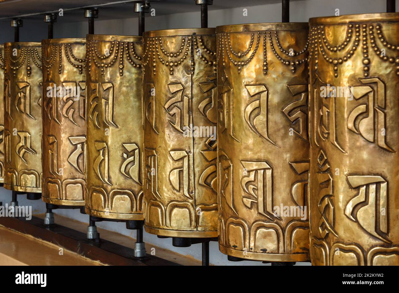 La preghiera buddista ruote Foto Stock