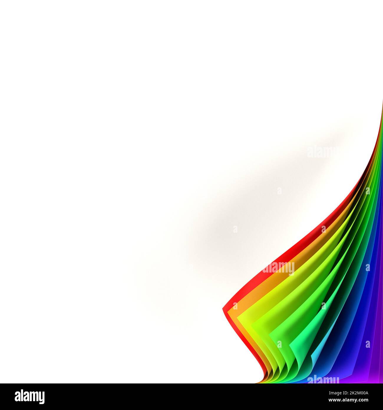 L'adesivo quadrato vuoto si presenta con un angolo arricciato di colore arcobaleno Foto Stock
