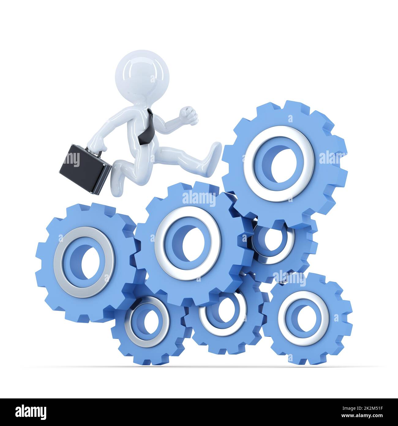 Imprenditore in esecuzione sulla parte superiore del meccanismo di ingranaggio. Il concetto di business. Contiene il percorso di clipping Foto Stock