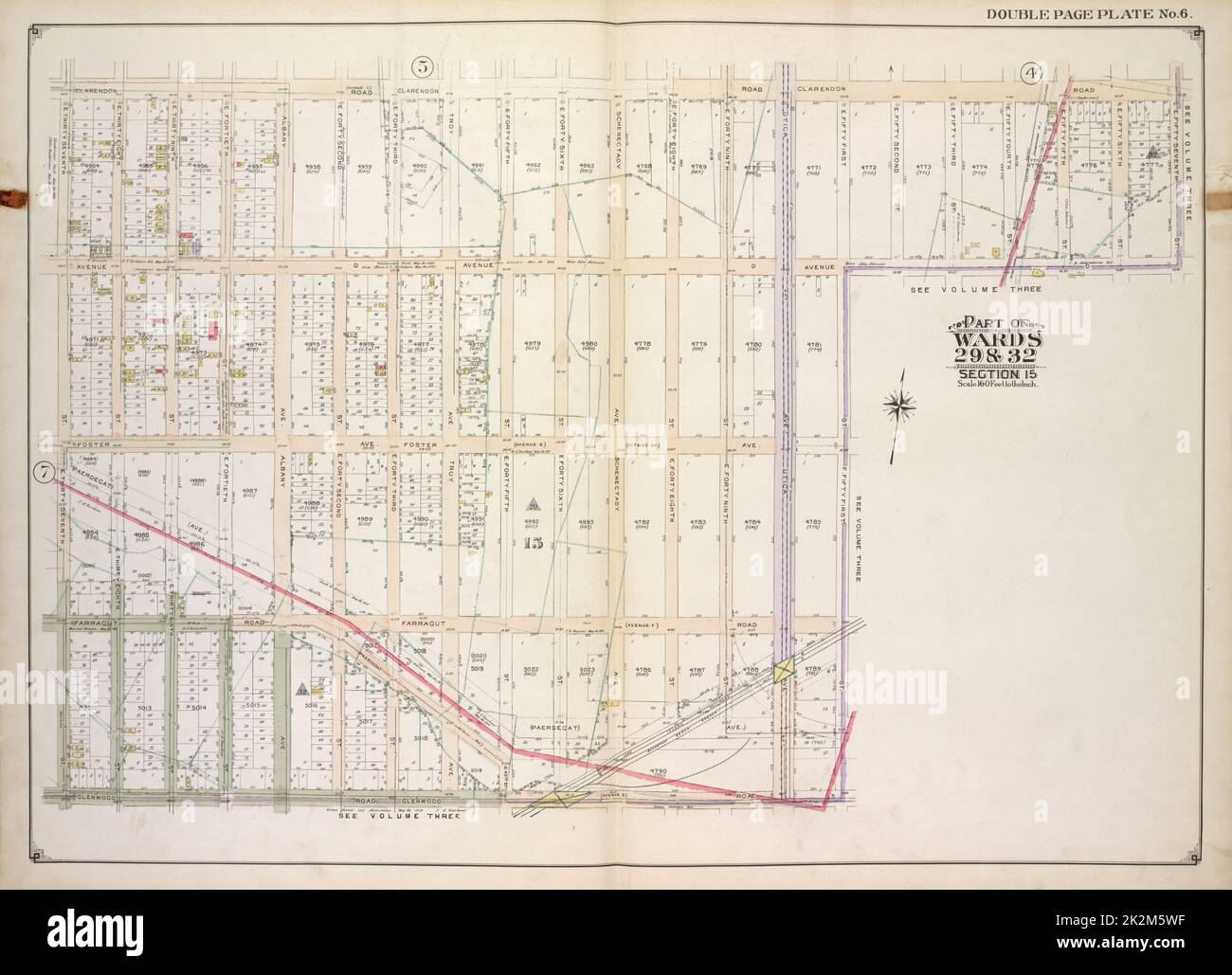 E.B. Hyde & Co.. Cartografica, Mappe. 1916. Lionel Pincus e la Principessa Firyal Map Division. Brooklyn (New York, N.Y.), Real Property , New York (state) , New York, Maps Brooklyn, Vol. 2, Double Page Plate No. 6; Part of Wards 29 & 32, Section 15; Map Bounded by Clarendon Road, E. 57th St., Avenue D; Incing E. 51st St., Glenwood Road, E. 37th St Foto Stock