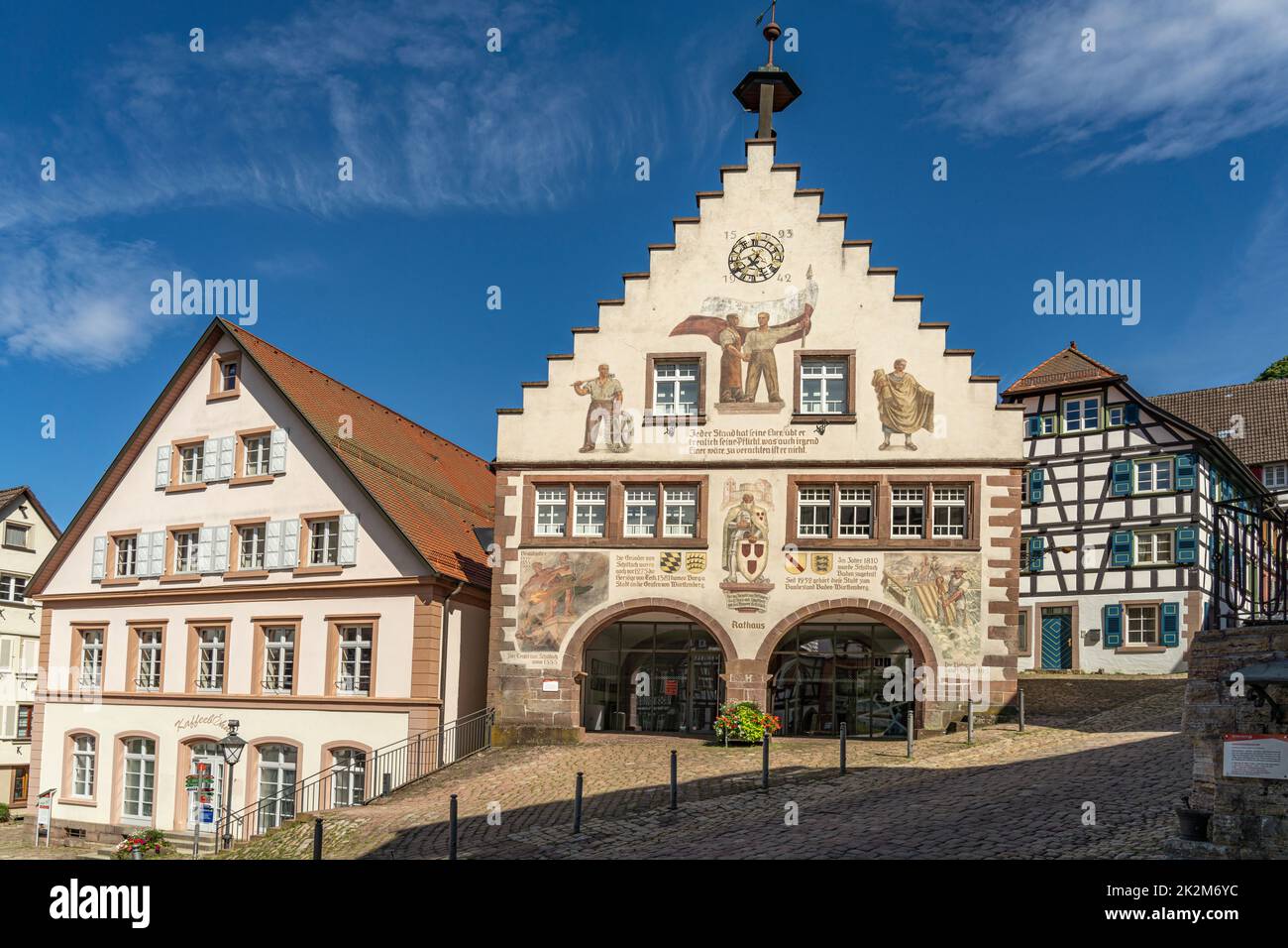 Das Rathaus in Schiltach, Schwarzwald, Baden-Württemberg, Deutschland | Schiltach Municipio, Foresta Nera, Baden-Württemberg, Germania Foto Stock