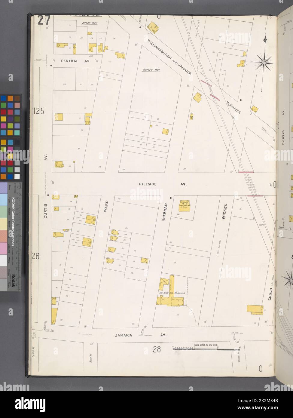 Cartografica, Mappe. 1884 - 1936. Lionel Pincus e la Principessa Firyal Map Division. Assicurazione antincendio , New York (stato), Real Property , New York (stato), Cities & Cities , New York (stato) Queens V. 4, Plate No. 27 Mappa delimitata da Williamsburgh e Jamaica Tpk., Wickes, Jamaica Ave., Curtis Ave. Foto Stock